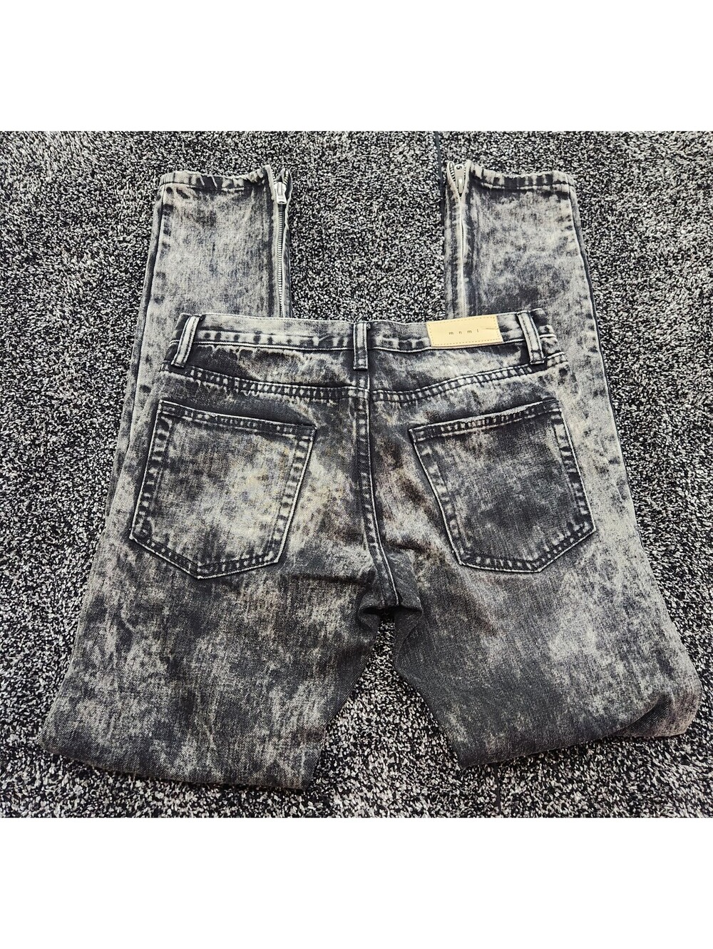 MNML Moto Biker Jeans Black Wash Slim Straight Denim Size 30x32 Zip Ankle
